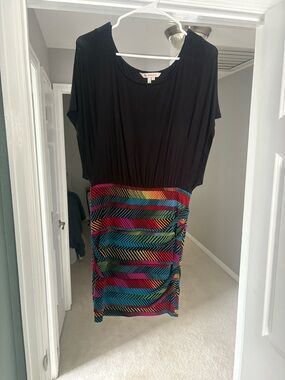 BCBGeneration Black Top with Multicolor Chevron Mini Skirt